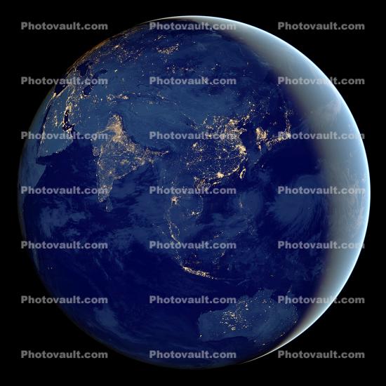 Nighttime over Asia, Earth from Space, The Thin Blue Line, of our Atmosphere