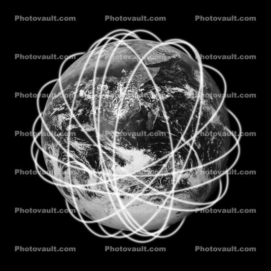 Globe, grid, atom, nuclear, fiber optic orbits