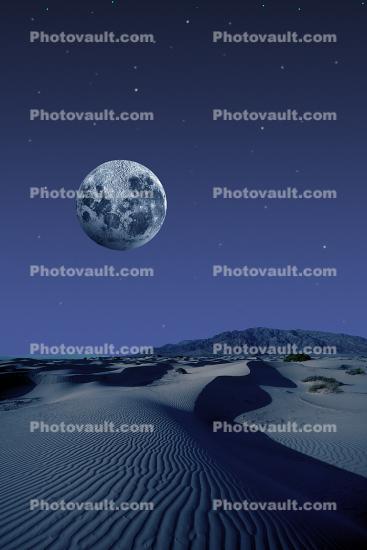 Moon, Stars, Night Sky, Desert Landscape, Nighttime, Sand Dune, starfield, Star Field