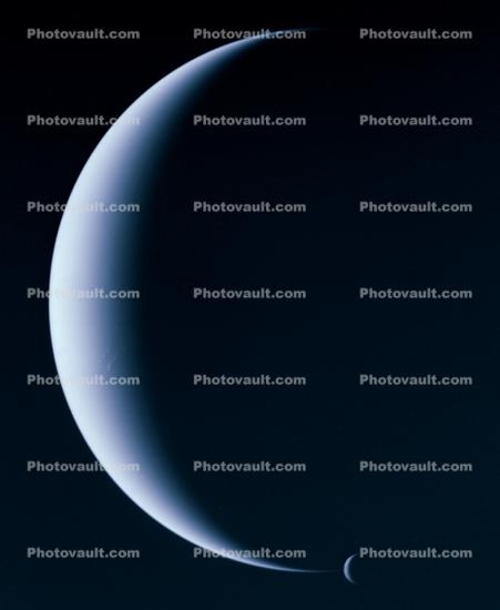 Crescent Neptune with moon