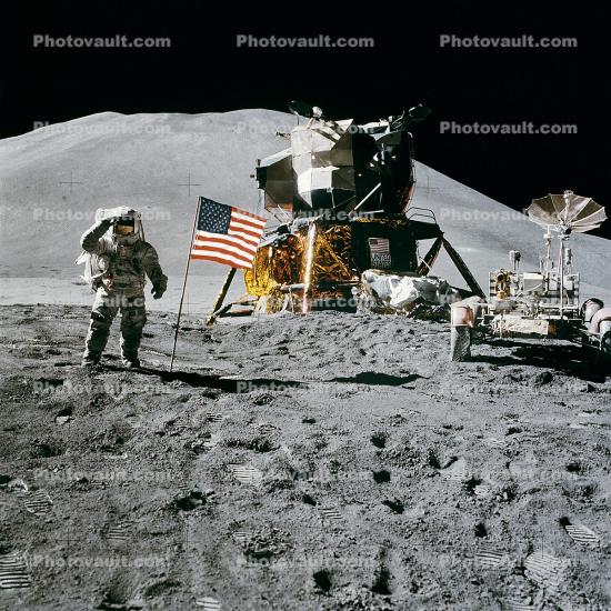 Astronaut Pilot James Irwin, Apollo 15 Lunar Module, Lunar Rover, Salute, Flag, Moonwalk