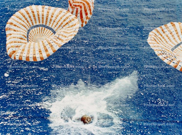 Apollo 15 splashdown, Capsule, Aug. 7, 1971, 330 miles north of Honolulu, Hawaii, Command Module