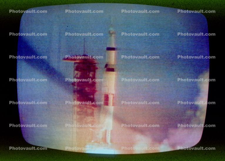 Saturn-5 taking-off, live television, news
