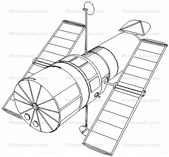 HST, Hubble Space Telescope outline, line drawing, shape, Observatory
