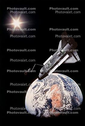Space Shuttle, Earth and Sun