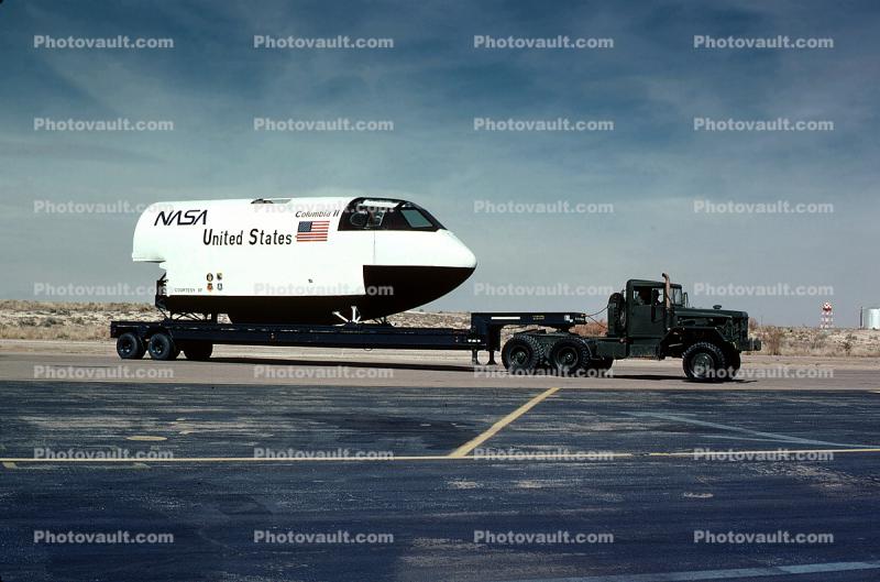 Columbia-II being trucked, Space Shuttle Rescue Trainer