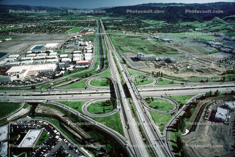 Cloverleaf Interchange, overpass, underpass, intersection, freeway, highway, symmetry, exit, Four-way Interchange, Interstate Highway I-580, I-680