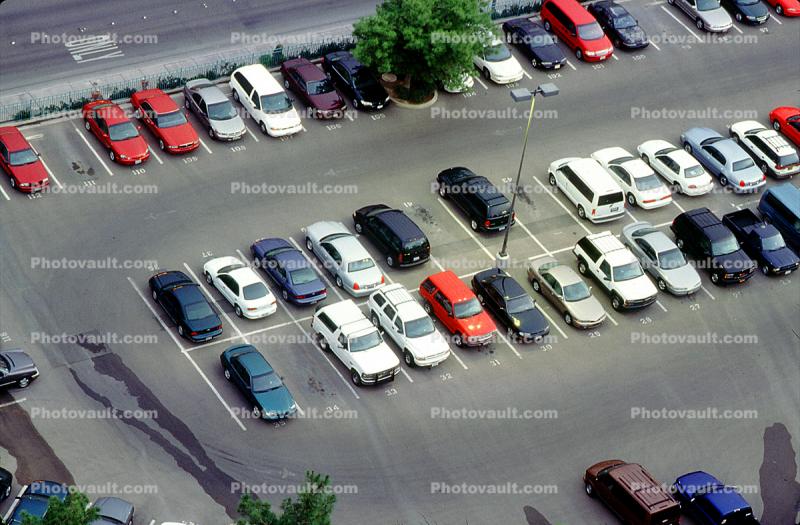 Parking Lot, parked cars, stalls, automobile, sedan