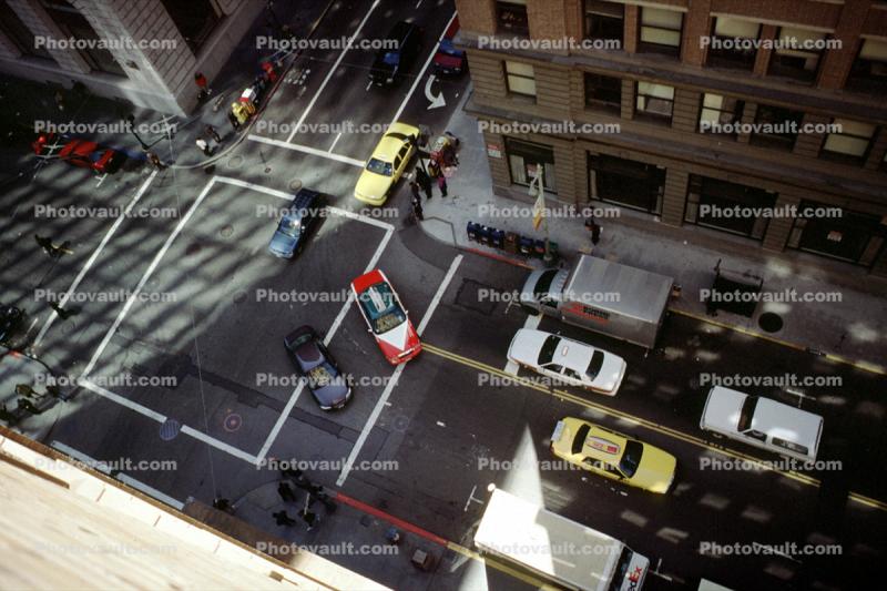 downtown, Intersection, taxi cab, cars, automobiles, vehicles