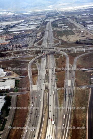 San Bernardino Freeway, Interstate Highway I-10, Ontario Freeway, Interstate I-14, Multi-Stack Interchange, looking west, Rancho Cucamonga