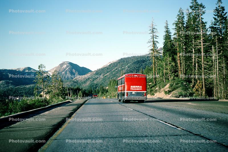Sierra Trailways Bus, Interstate Highway I-80, Sierra-Nevada Mountains, California