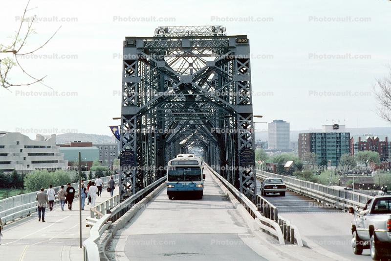 Royal Alexandra Interprovincial Bridge, steel truss cantilever bridge, Ottawa River, skyline, cityscape, Gatineau, Quebec, Crowds, People