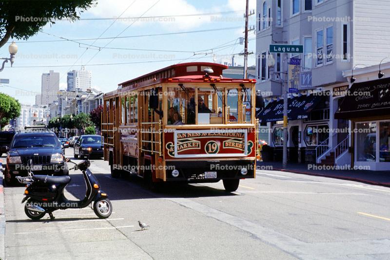 Cable Car Trolley, Vespa Motorscooter, Laguna Street, San Francisco
