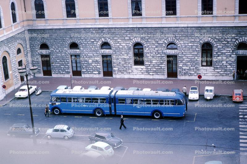 Articulated Bus, Pisa Italy, cars, automobiles, vehicles, 1950s