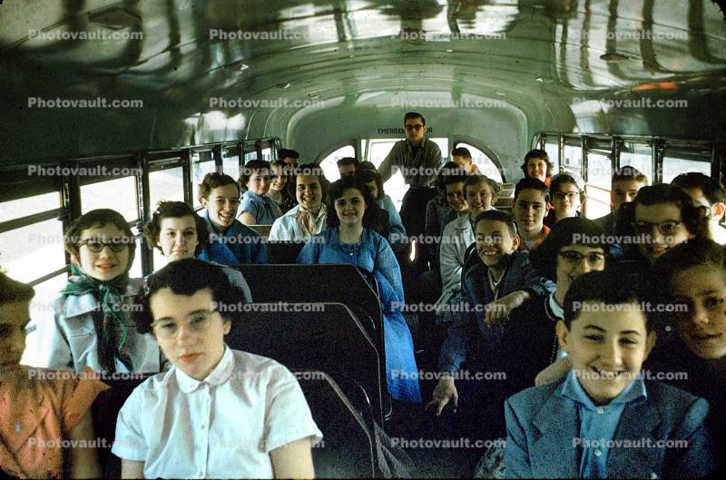 Tallmadge City Schools, Schoolchildren, boys, girls, School Bus, Ohio, 1955, 1950s