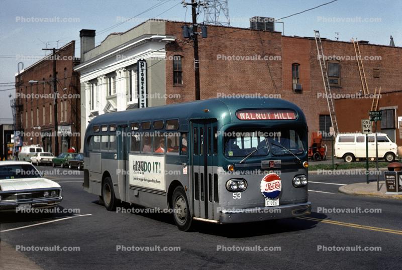 Petersburg Area Transit 53, 1966 GM TGH-3501-079, Petersburg Virginia, Pepsi Bottle Cap, cara, street, 1960s