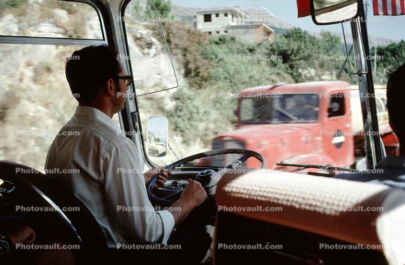 Bus Driver, steering wheel, truck, October 1970, 1970s
