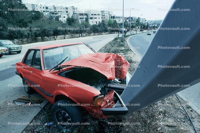 Car Accident, Auto, Automobile, Pole, Jerusalem
