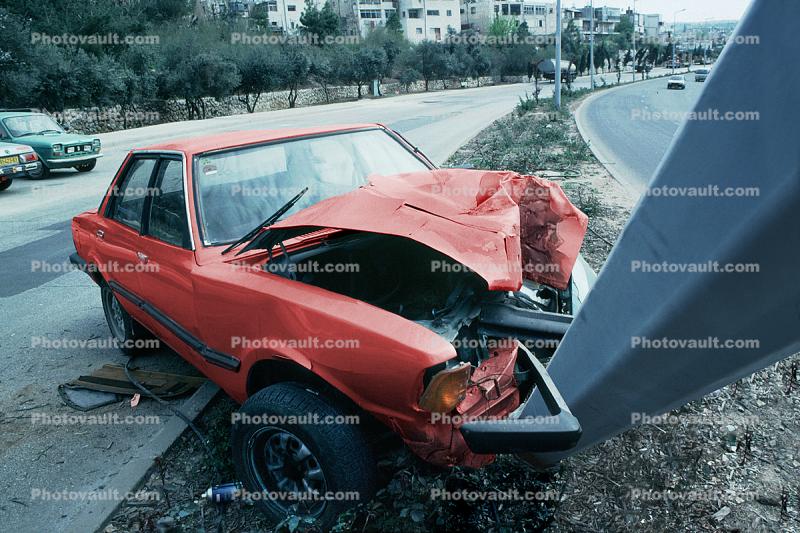 Car Accident, Auto, Automobile, Pole, Jerusalem