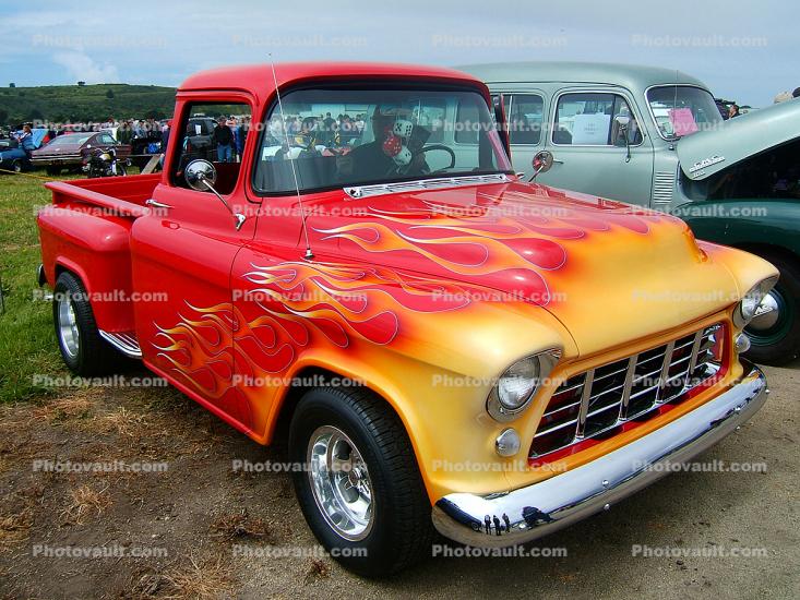 1955 Chevy, Pick-up Truck, Flames, Chevrolet