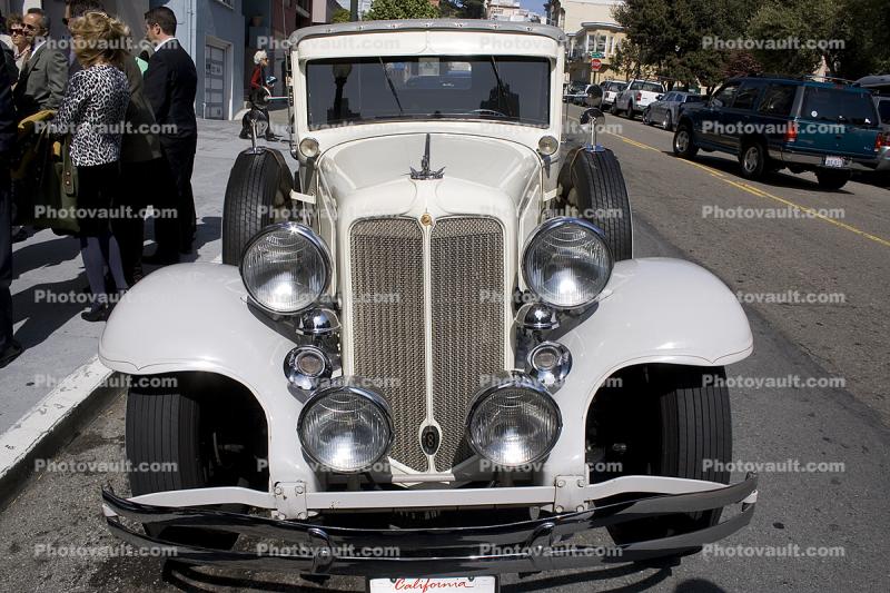 Whitewall Tires, Gangster Car, head-on, automobile, 1930 Chrysler Imperial, Close Coupled Sedan, Chrysler Imperial Eight Limousine