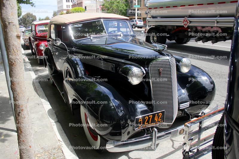 1937 Cadillac V-8, Convertible, Sedan, Cabriolet, Whitewall Tires, automobile