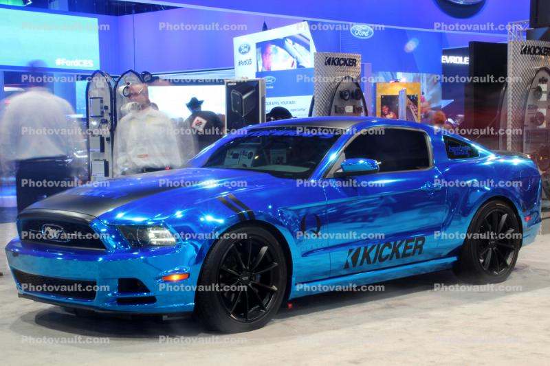 Bright Blue Kicker Ford Mustang, CES Convention 2016, Consumer Electronics Show, tradeshow