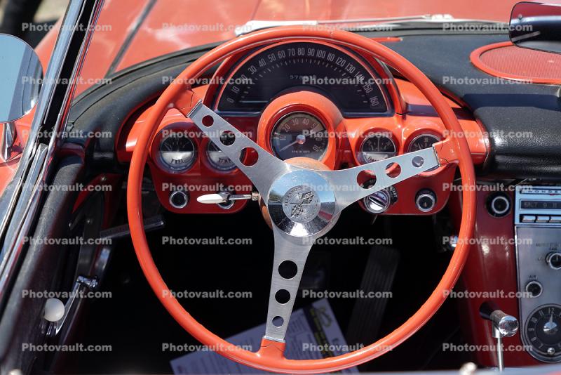 Steering Wheel, Speedometer, 1960 Chevy Corvette Dashboard