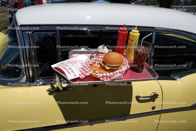 1957 Chevy Belair, Drive-In Food, Burgers, Fries, Peggy Sue Car Show & Cruise event, June 7 2019