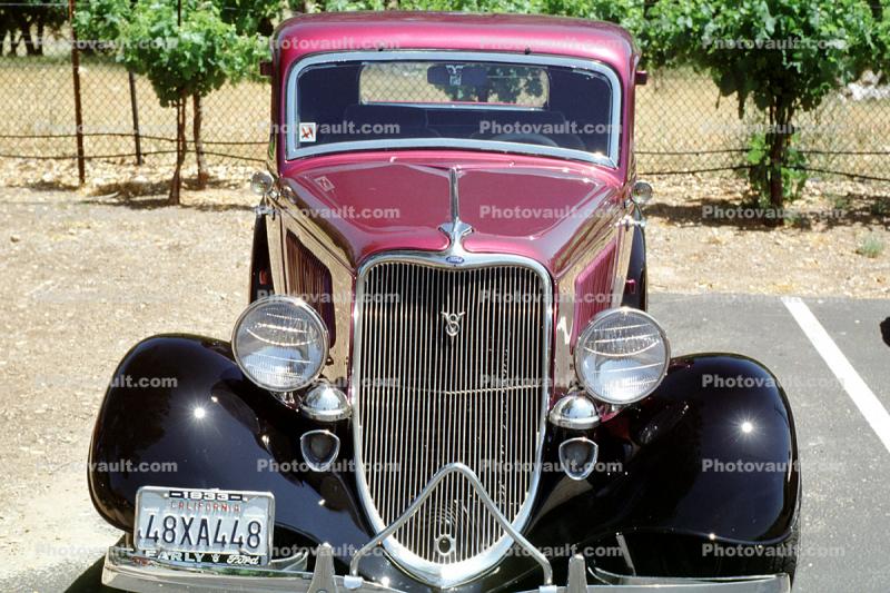 1933 Ford V8, Radiator Grill, Headlight, Hood Ornament head-on, automobile, Car, Vehicle, grill, 1930's