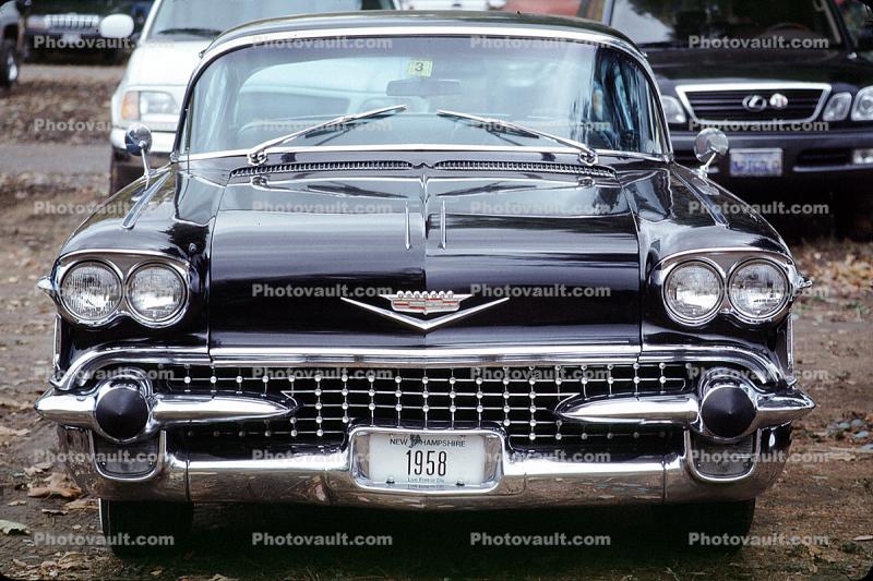 1958 Cadillac, Hood Ornament, Radiator Grill, headlight, head light, lamp, headlamp, head-on, automobile