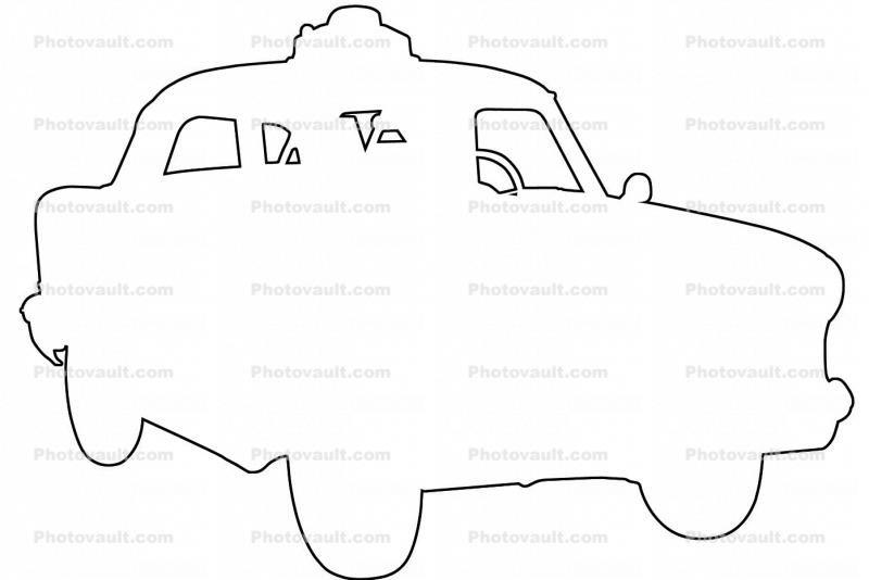 Nash Metropolitan Taxi Cab outline, Car, Automobile, Vehicle, line drawing, shape
