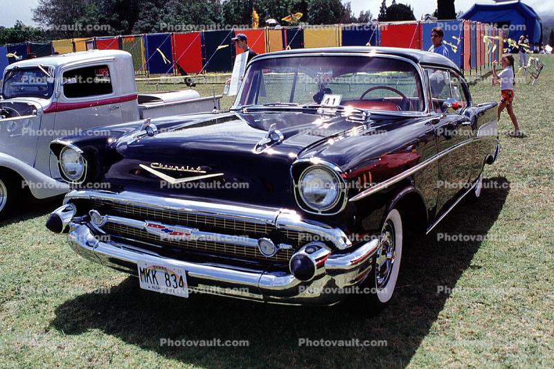 1957 Chevy Bel Air, Chevrolet, Belair, Chrome Radiator Grill, bumper, Headlights, Whitewall Tires, 1950s
