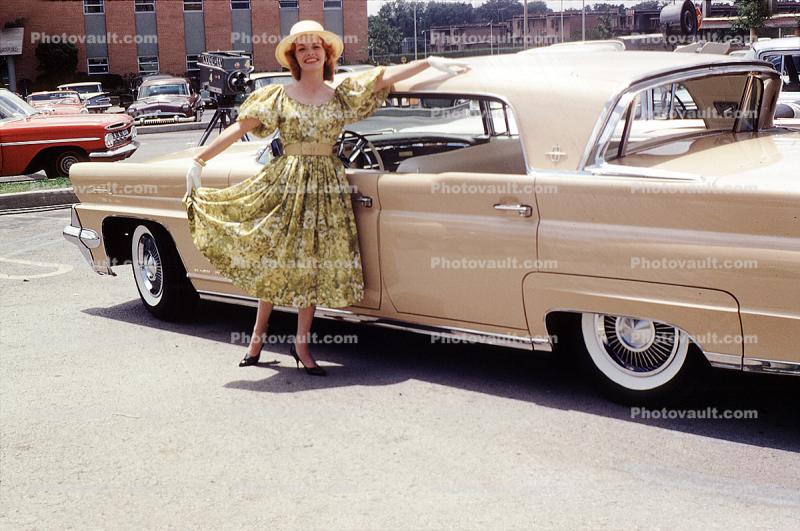 Ford, Lincoln Mercury, Smiling Lady, woman, dress, Car, Vehicle, Automobile, December 1959, 1950s