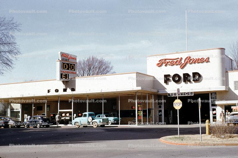 Fred Jones Ford, Clock, Oklahoma City, Building, 1950s