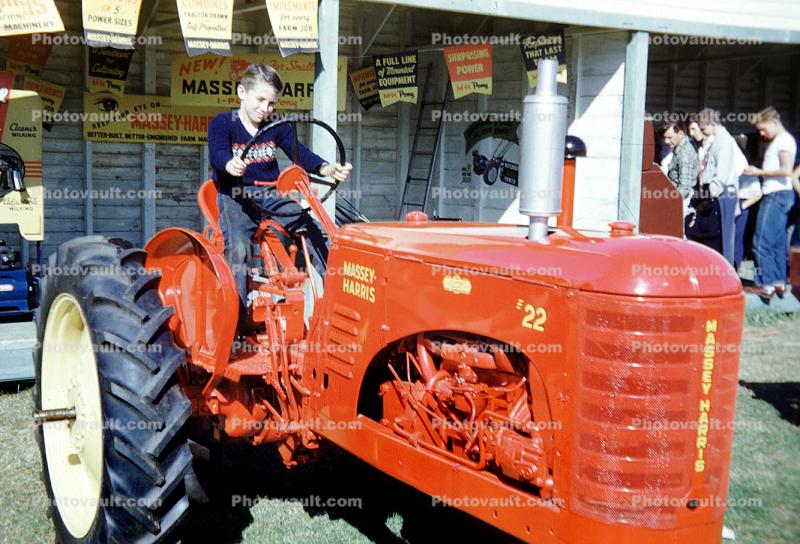 Boy, county fair, Massey-Harris Tractor, E22, 1945, 1940s