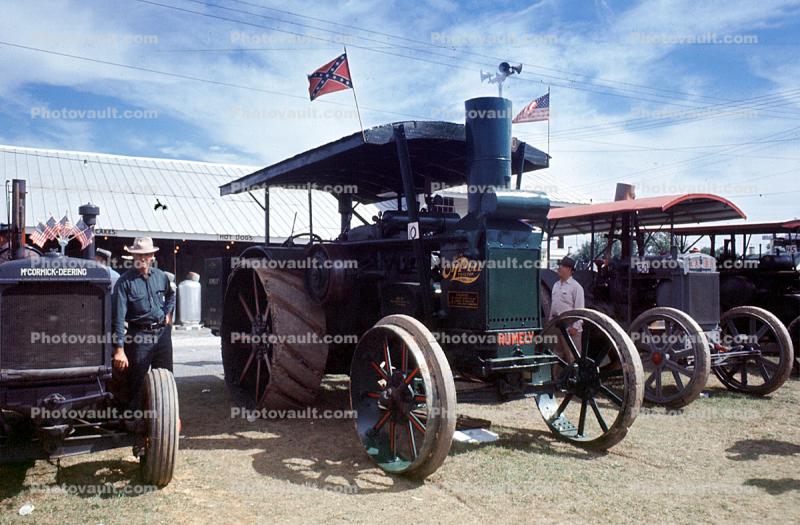 Rumely Oilpull Tractor, Steam Traction, confederate battle flag, Advance-Rumely Company, 1950s