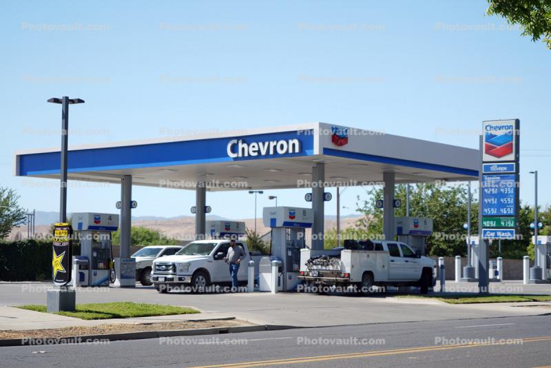 Chevron Gas Station, Pumps, Price Signage