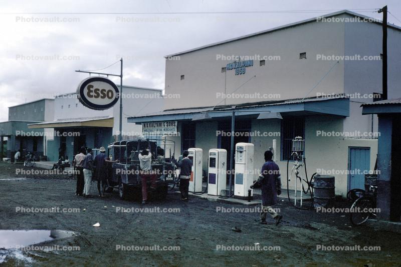 Esso Gas Station, Car, Automobile, Vehicle, March 1970, 1970s