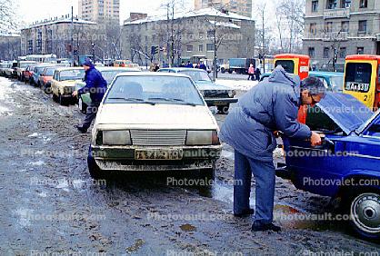 Car, Automobile, Vehicle, Gas Line in Moscow, 1992