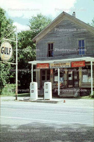 Gulf Gas Station, Sheldon General Store, Coca-Cola sign, building