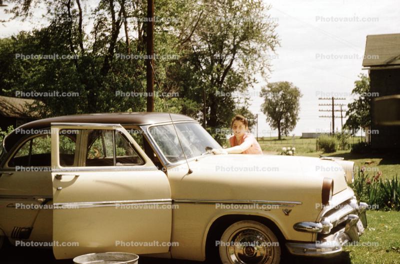 Woman Washing her Car, Ford Customline, 1950s