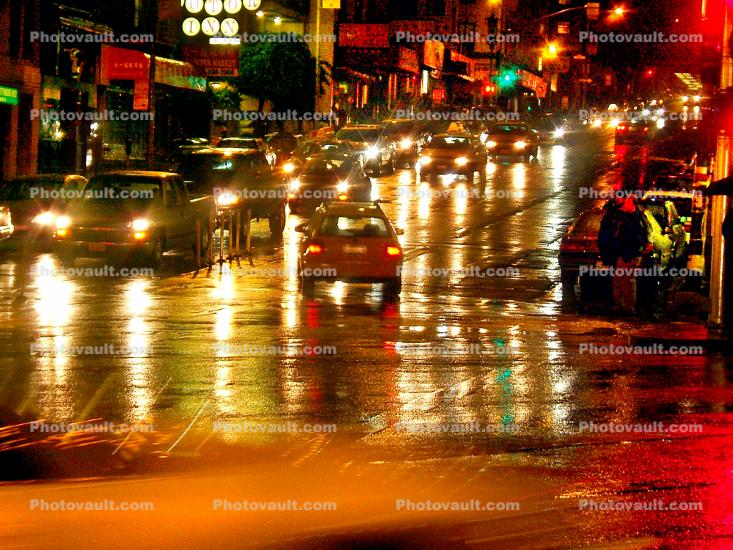 Broadway Street, night, nighttime, wet, rain, rainy