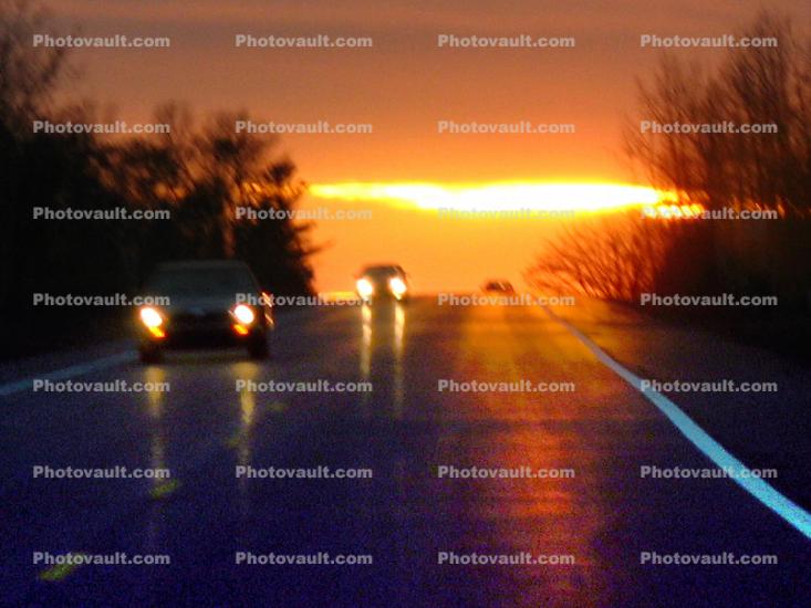 sunset, rain, inclement weather, bad, wet, slippery, Rainy, Bad Driving Conditions, Dangerous, Precipitation, Exterior, Outdoors, Outside