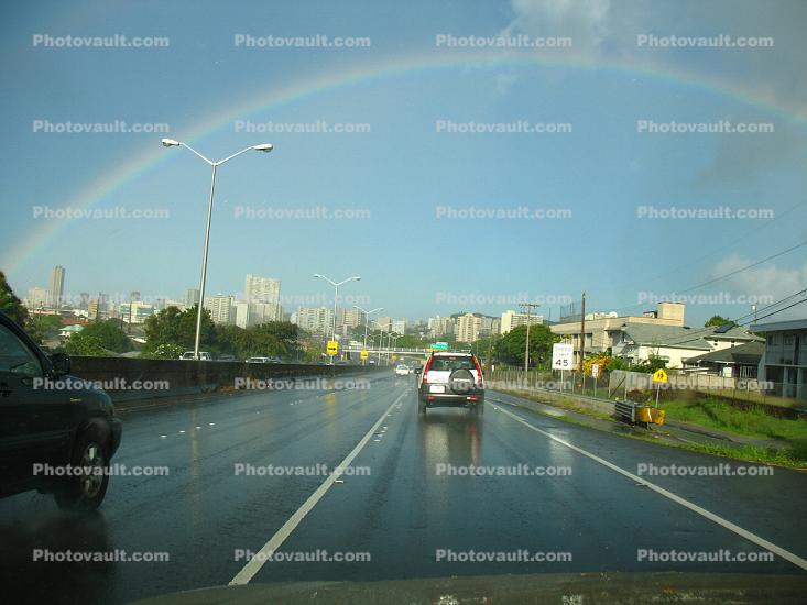Rainy Day, Car, Vehicle, Auto, Exterior, Outdoors, Outside, Highway, Hiway, Hiwy, Hwy, Road, Roadway, Route, Pavement, Honolulu, Oahu, Hawaii