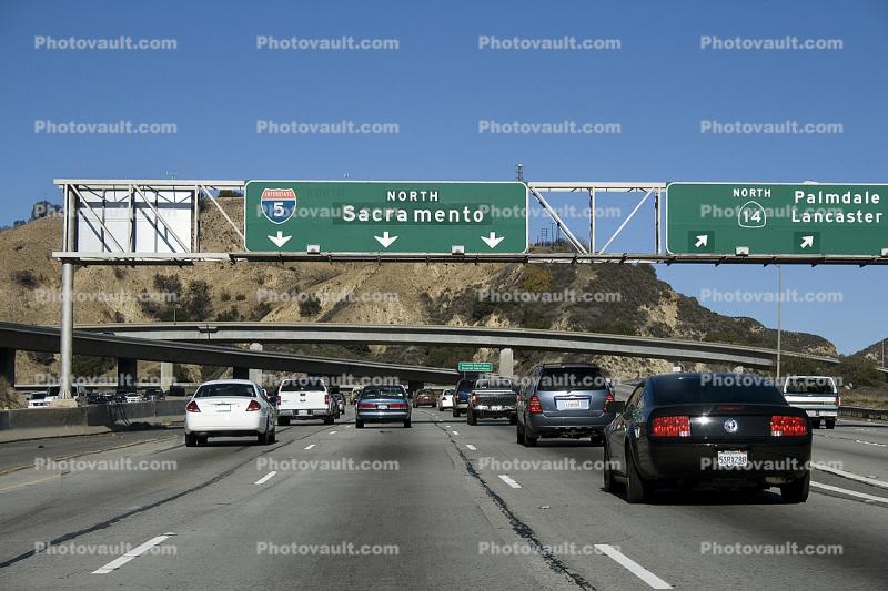 Interstate Highway I-5 north of Los Angeles, heading north, Level-C Traffic, Highway 14, Car, 2010's, freeway, cars, automobiles, vehicles