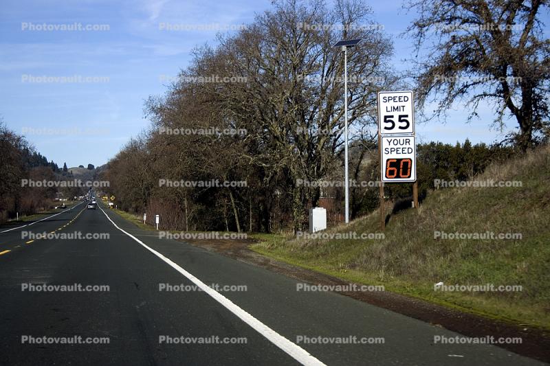 Winter Weather, Highway US 101, North Bound, Mendocino County, Speed Sign, Your Speed
