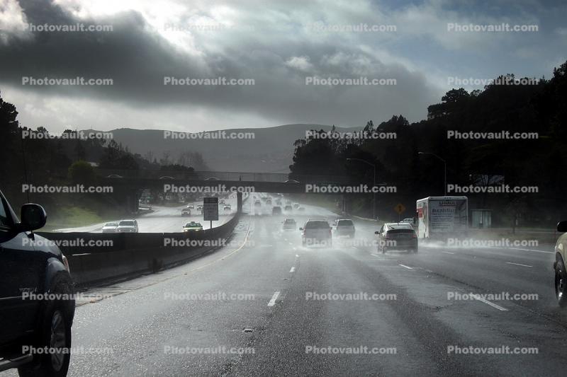 Highway 101, Rainy, Rain, Marin County, California, Level-B Traffic, Car, 2010's