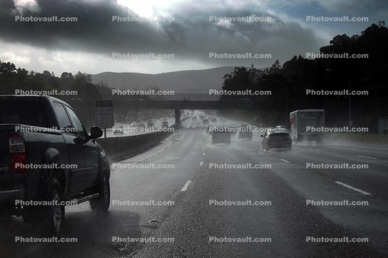 Highway 101, Rainy, Rain, Marin County, California, Level-B Traffic