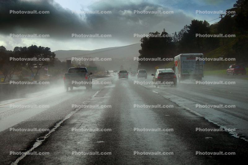 Highway 101, Rainy, Rain, Marin County, California, Level-B Traffic